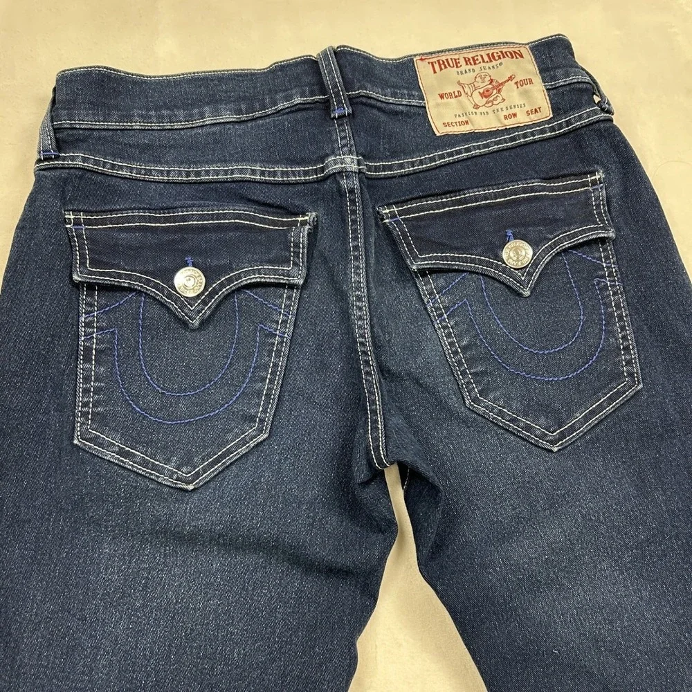 True Religion Ricky Relaxed Straight Jeans Mens 29 Blue Dark Wash Stitch
